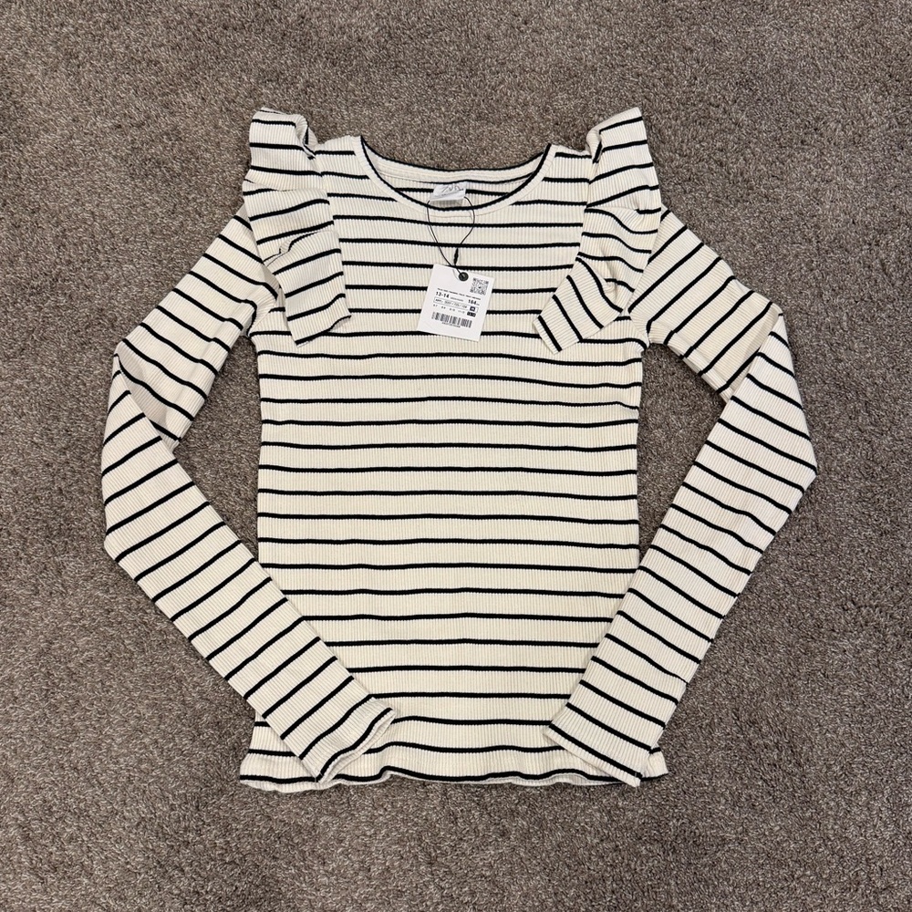 Zara Cream and Black Striped Long Sleeve Tee NWT